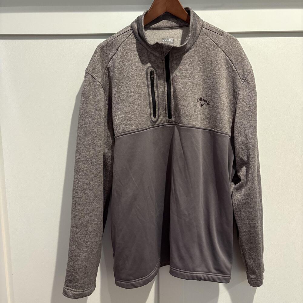 Callaway Pullover Mens 2XL Gray Golf Half‎ Zip Performance Fleece Jacket Pocket